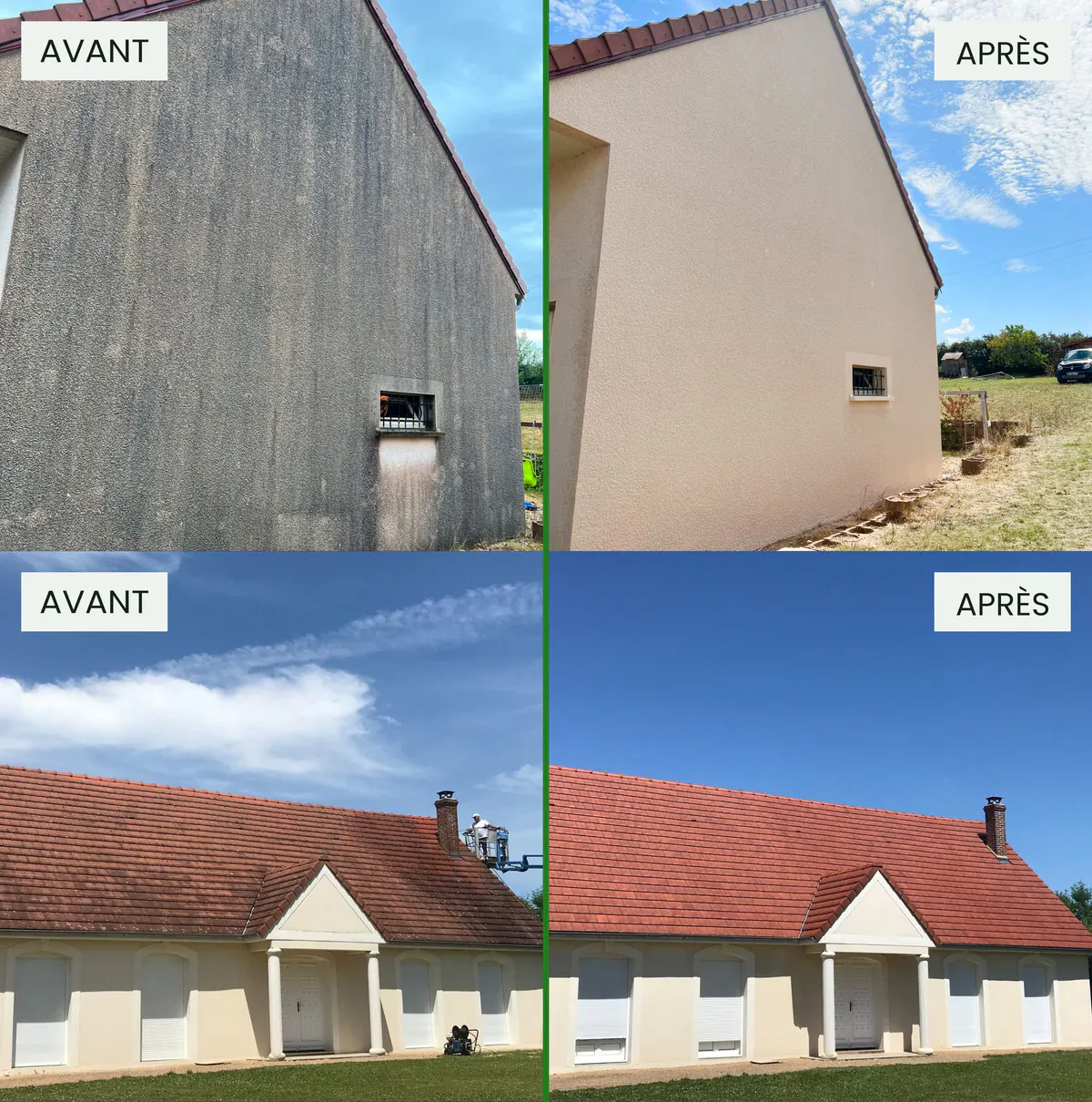 Avant / après : ravalement d'un pignon et nettoyage de toiture réalisés par Horn Rénovation